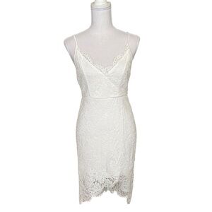 Lulus NWT Flirting With Desire Mini Dress Small White Lace Bridal Shower Strappy